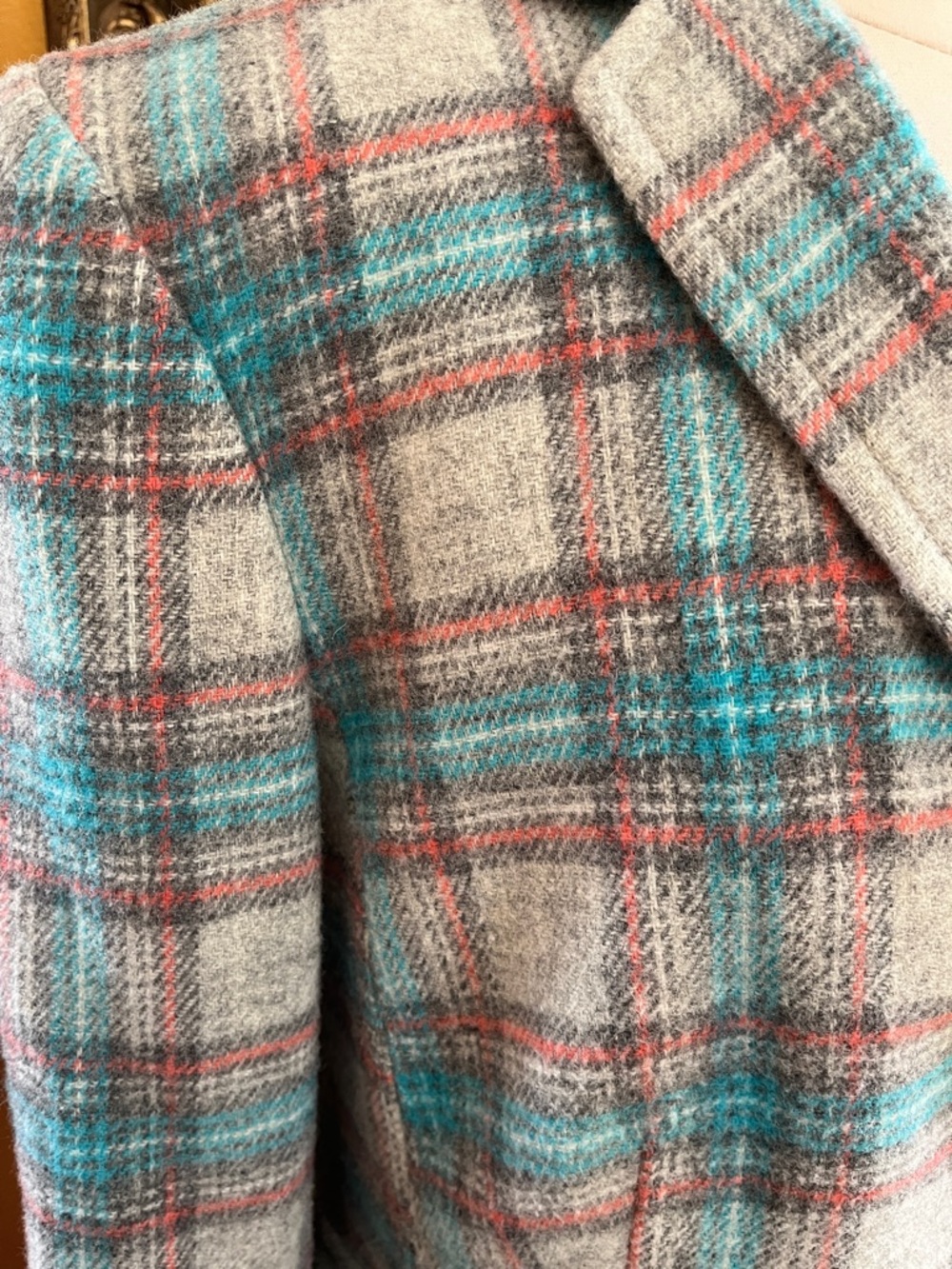 Talbots Plaid Teal,Grey,Rust & Cream Wool blend Blazer w/front pockets Size 14 - Picture 9 of 11